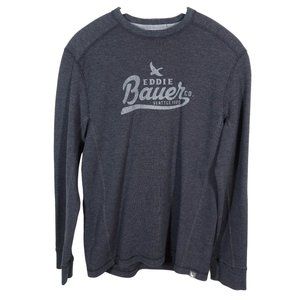 EDDIE BAUER Charcoal Grey Logo Thermal Waffle Knit Crew Neck Shirt Size S